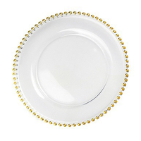 Assiettes de présentation rondes en verre perlé doré de 12,6 pouces pour la vente en gros, idéales pour les mariages, les hôtels et la location d'événements