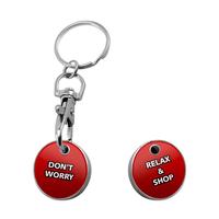 Porte-clés jeton de supermarché en alliage de zinc avec impression typographique de logo personnalisé pour chariot de courses