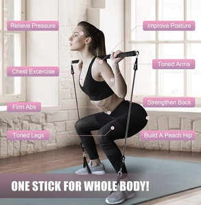 Nouveau Kit de barre de Pilates réglable à 3 sections <span class=keywords><strong>avec</strong></span> bandes de résistance 4 bandes de résistance Gym <span class=keywords><strong>Fitness</strong></span> <span class=keywords><strong>Bande</strong></span> élastique - Product Image 6