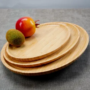 优质竹木天然圆形托盘茶食服务器盘子圆形竹盘托盘