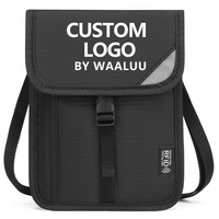 WAALUU dompet leher Logo kustom pemegang paspor RFID tali leher dapat diatur tahan air kantong leher Pria & Wanita untuk menyimpan uang tunai