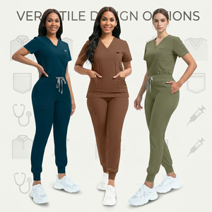 Ensemble de tenues médicales populaires à col en V et taille élastique pour infirmières, uniformes dentaires pour femmes, avec logo personnalisé - Product Image 1