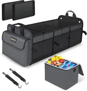 רכב Trunk ארגונית עם Cooler תיק, 5 תאים Trunk ארגונית לרכב נייד Suv Trunk מארגני ואחסון