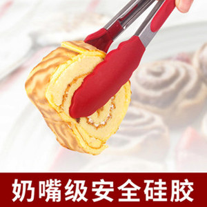 Food tongs, BBQ tongs, US standard silicone thickened stainless steel tongs, baking tools, bread and vegetable tongs, silicone - Product Image 3