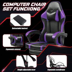 Purple Adjustable Lift <strong>Chair</strong> with Revolving Feature Synthetic Leather Stainless Steel-<strong>Game</strong> <strong>Chair</strong> with Lumbar Pillow Footrest - Product Image 6