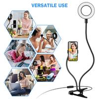 Support de téléphone portable Tianmei 3,5 pouces (9 cm) flexible avec anneau lumineux pour diffusion en direct / maquillage, style clip de table
