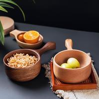 Petit bol japonais vintage en bois d'acacia avec louche et cuillère à manche, personnalisable pour les fêtes, écologique
