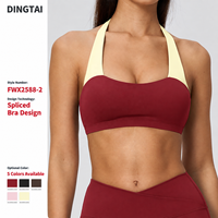 Soutien-gorge de sport rembourré à bretelles contrastantes et col halter pour femme, dos ouvert, color block, bonnet complet, sans armatures, coussinets amovibles, pour la gym et l'entraînement