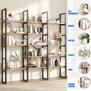 Étagères de présentation ouvertes marron pour bureau à domicile <span class=keywords><strong>Etagere</strong></span> Triple Wide Shelf Book Case Tall Bookshelf 3 Drawers Storage Shelves Bookcase - Product Image 3