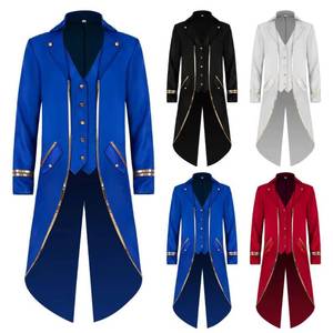 Nouveau costume de smoking d'Halloween, costume médiéval rétro, veste slim mi-longue pour homme, bordure dorée, style punk - Product Image 2