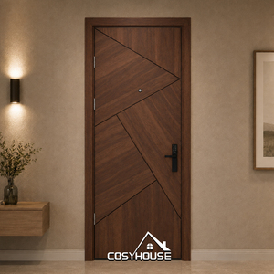 Puerta Interior Moderna de Madera de Nogal con Diseño Geométrico y Cerradura Inteligente para Apartamentos, Villas y Proyectos Hoteleros - Product Image 1
