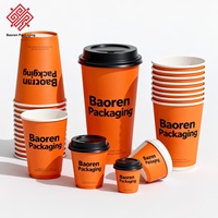 Baoren Eco-Friendly Orange Black Deckel gedruckt 7oz 8oz 16 flOz Einweg-Pappbecher für Kaffee Milch Tee Nudel zum Mitnehmen