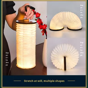 <span class=keywords><strong>Lampe</strong></span> de nuit LED en bois pliable réversible, cadeau créatif pour la fête de la mi-automne, personnalisation d'accordéon - Product Image 3