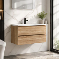 Meuble-lavabo mural moderne avec vasque en céramique et miroir inclus, design étanche pour usage hôtelier