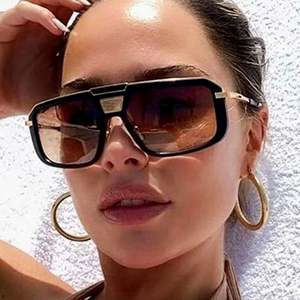 Lunettes de soleil de luxe 2025 pour hommes, monture large, noires, dégradées, tendance, pour femmes, style vintage, surdimensionnées, carrées - Product Image 1