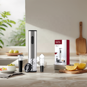 Ouvre-vin électrique en acier inoxydable avec couteau en étain et verseur en liège sous vide pour champagne et vin - Product Image 1