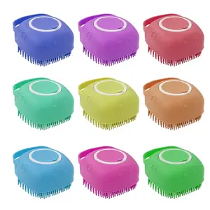 Factory Custom Logo Silicone Dog Bath Brush Pet Grooming Massage Brush Shampoo Dispenser Pet Bath Brush