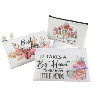 Pochette zippée en toile écologique avec logo personnalisé, motif imprimé, étui à crayons, trousse de maquillage multi-usages, sac de rangement portable - Product Image 4
