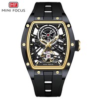 Montre automatique de luxe pour homme Mini Focus MF0603G avec bracelet en silicone lumineux à barillet creux, mouvement mécanique étanche