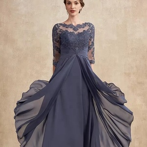 Vestido De Noche Elegante De Lujo Para Mujer, Novia O Madre Con Cuello Redondo Para Invitada De Boda, Chifón Formal Para Fiesta En La Playa O Baile De Graduación, Vestido De Noiva - Product Image 1