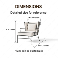 Canapé d'extérieur individuel FERLY de luxe au design italien, fauteuil géométrique élégant à structure en X, mobilier de patio en aluminium fait main