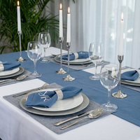 Serviettes brodées à la main carrées bleues 50% lin 50% coton Écologiques Luxe Style traditionnel Marque YR
