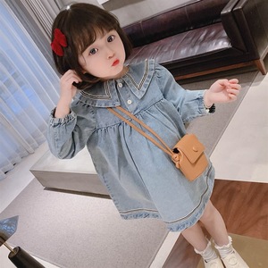 Meilleur prix Robe en jean à col pour bébé fille, jupe à manches longues bleu clair pour enfants - Product Image 2