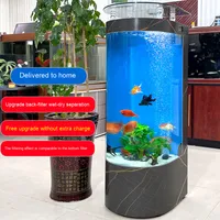 Aquarium en verre semi-circulaire moderne de luxe avec système de filtration par pompe au fond, réservoir à poissons transparent et écologique pour salon