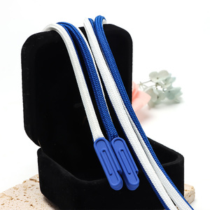 Cordoncino Intrecciato Personalizzato con Logo per Cappuccio, Blu e Bianco <span class=keywords><strong>a</strong></span> <span class=keywords><strong>Righe</strong></span> con Terminali in Plastica, Accessori OEM per Abbigliamento - Product Image 2
