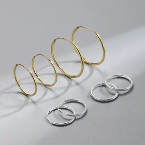 925 Sterling Silver Hip Hop Anting-Anting Lingkaran Besar, Set Anting-Anting Kecil Bulat Berlapis Emas 18K, Perhiasan Bibir Hidung 2022