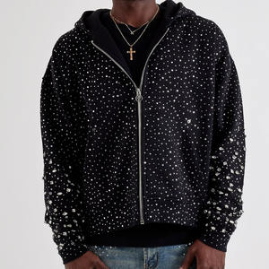Meilleurs fabricants de vêtements pour hommes, sweats à capuche en coton mélangé avec strass, vente en ligne, fabricant d'usine de sweats à capuche avec strass - Product Image 1