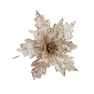 Flores de Navidad de Venta caliente doradas para decoraciones de árboles de Navidad 20cm Flor de Navidad de franela con lentejuelas - Product Image 1