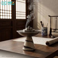 Brûleur d'encens carré en marbre blanc artisanal HZX STONE avec incrustation de bois de santal, usage religieux, design de style chinois