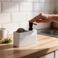 Distributeur de savon manuel finition pierre, en polyrésine, bouteille mince rechargeable avec pompe pour évier de cuisine, savon à vaisselle et lavage des mains
