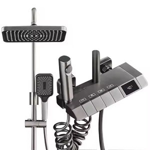 Ensemble <span class=keywords><strong>de</strong></span> robinetterie <span class=keywords><strong>de</strong></span> <span class=keywords><strong>douche</strong></span> thermostatique en acier inoxydable avec écran LED, finition polie, double poignée, cartouche céramique, mode doux, <span class=keywords><strong>fixation</strong></span> <span class=keywords><strong>murale</strong></span> - Product Image 1