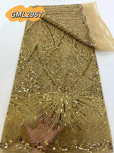 5yards 2025 haute qualité dentelle africaine tissu 100% coton <span class=keywords><strong>suisse</strong></span> Voile dentelle avec perles nigérian Tulle paillettes populaire Dubaï Style - Product Image 3