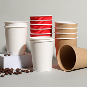 Gobelets à café jetables en papier synthétique à double paroi ondulée isolée avec couvercle et logo personnalisé - Product Image 2