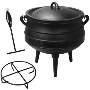 Caldero Potjie de hierro fundido Olla de Horno Holandés de 3 patas con tapa-Incluye elevador de tapa y soporte - Product Image 1