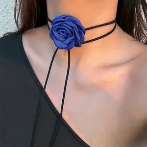 In Stock Wholesale K-pop Vintage Flower Necklaces DIY Handmade Floral Rose Flowers Choker Necklaces