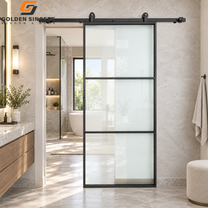 Puerta Corredera Interior de Tres Paneles con Marco de Aluminio Negro Personalizado GS y Puerta de Granero de Vidrio - Product Image 3