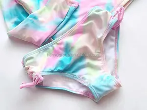 Toddler Girl Tie-Die 1 Piece Rash Guard Swimsuit Bikini Cross Strap Top Tankini Top And Bottoms Swimsuit Set