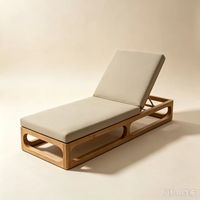 Chaise longue de luxe moderne en teck pour piscine, lit de soleil extérieur avec coussin pour villa, hôtel, complexe hôtelier, patio