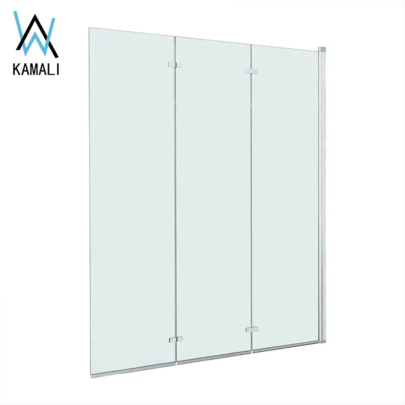 Kamali Hot Sale Factory Price Custom 3 Folding Frameless Tempered Glass Bathtub Pivot Shower Door  Bathtub Shower Screen