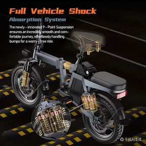 Bicicleta Eléctrica Plegable de 20 Pulgadas con Marco de Aleación de Aluminio, Motor sin Escobillas, Batería de Litio de 48V10AH, Pantalla LCD, 7 Velocidades, para Uso Urbano - Product Image 3