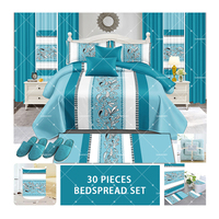 Grandes Ventes Ensemble de Literie de 30 Pièces King Size Imprimé avec Rideaux et Ensembles de Bain, Couette Rembourrée en Coton