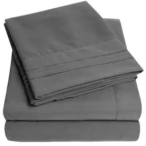 Goedkope 100% Polyester Geborsteld Microfiber 4 Stuks Beddengoed Set/Lakens Twin Size Grey Kleur 1800 Thread Count