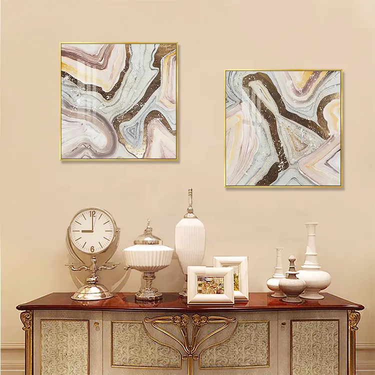 Abstract Geometric Picture Prints slight Brown Marble Crystal Porcelain Painting Modern Decor Wall Pictures for Modular Home Dco