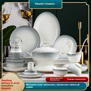 Service de table en céramique Jingdezhen, bols et assiettes en porcelaine fine, design moderne, baguettes jetables et coffret cadeau de déménagement - Product Image 2