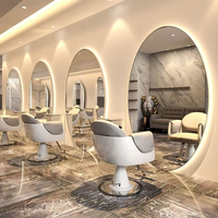 Station de Coiffage à Miroir en Acier Inoxydable avec Éclairage LED, Style Ovale Tendance pour Salon de Beauté