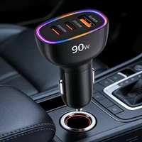 90W PD QC3.0 2 Port Type-C 1 Port USB-A Pengisian Cepat Ramah Lingkungan 3in1 Charger Mobil Listrik Colokan US